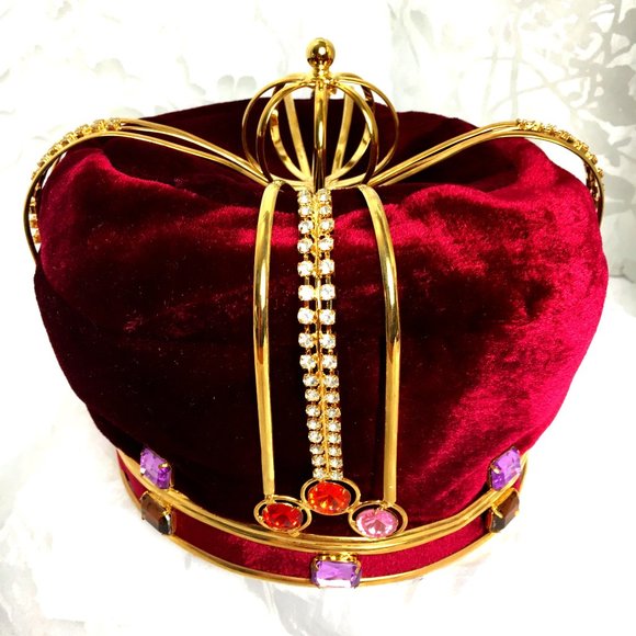 Kings Royal Crown Wine Velvet Rhinestones Gold Metal...